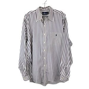 Ralph Lauren Cotton White Brown Button Down Long Sleeves Casual Shirt Size L